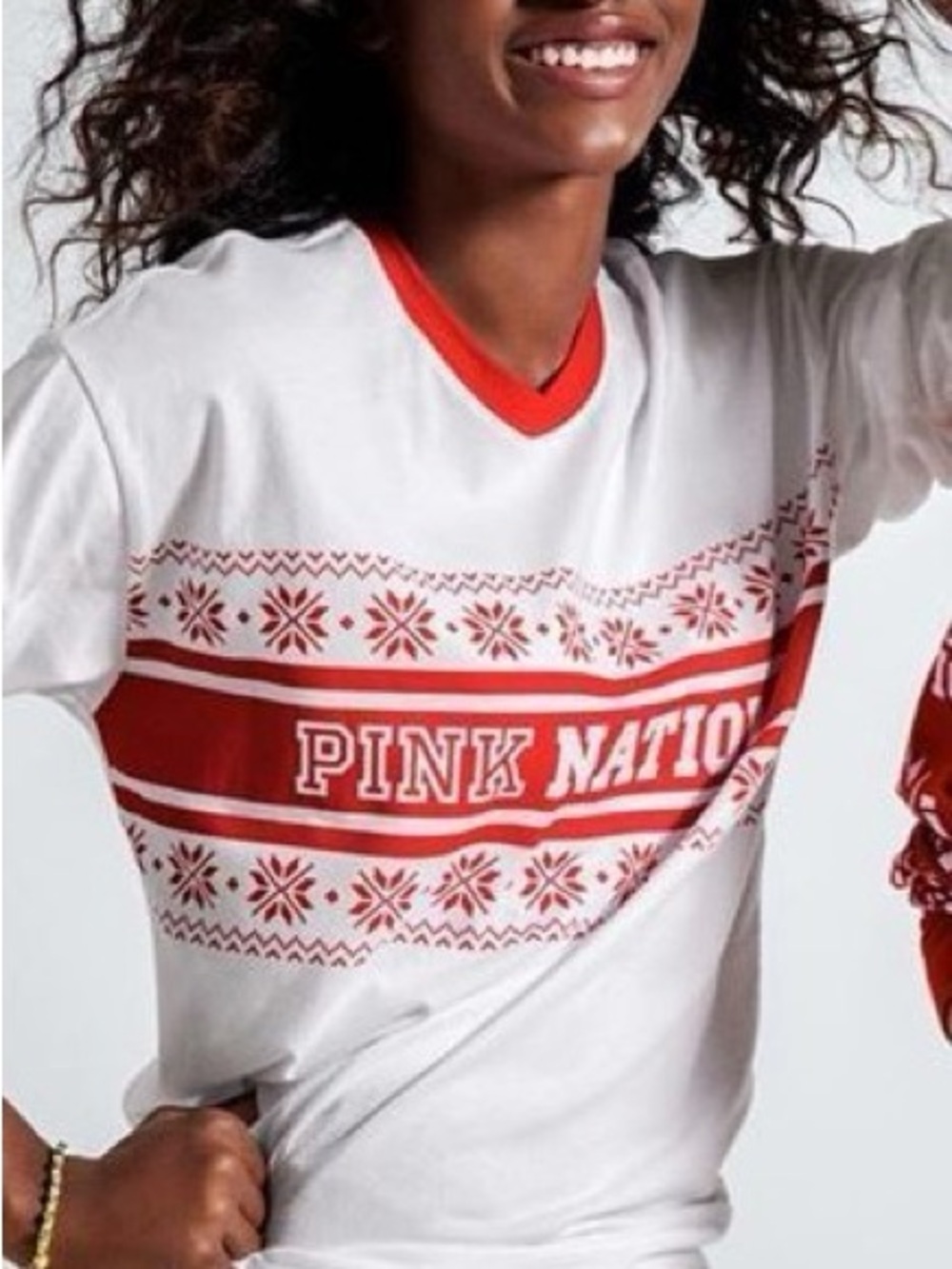 PINK Victoria's Secret White Tee with Red Graphic Band